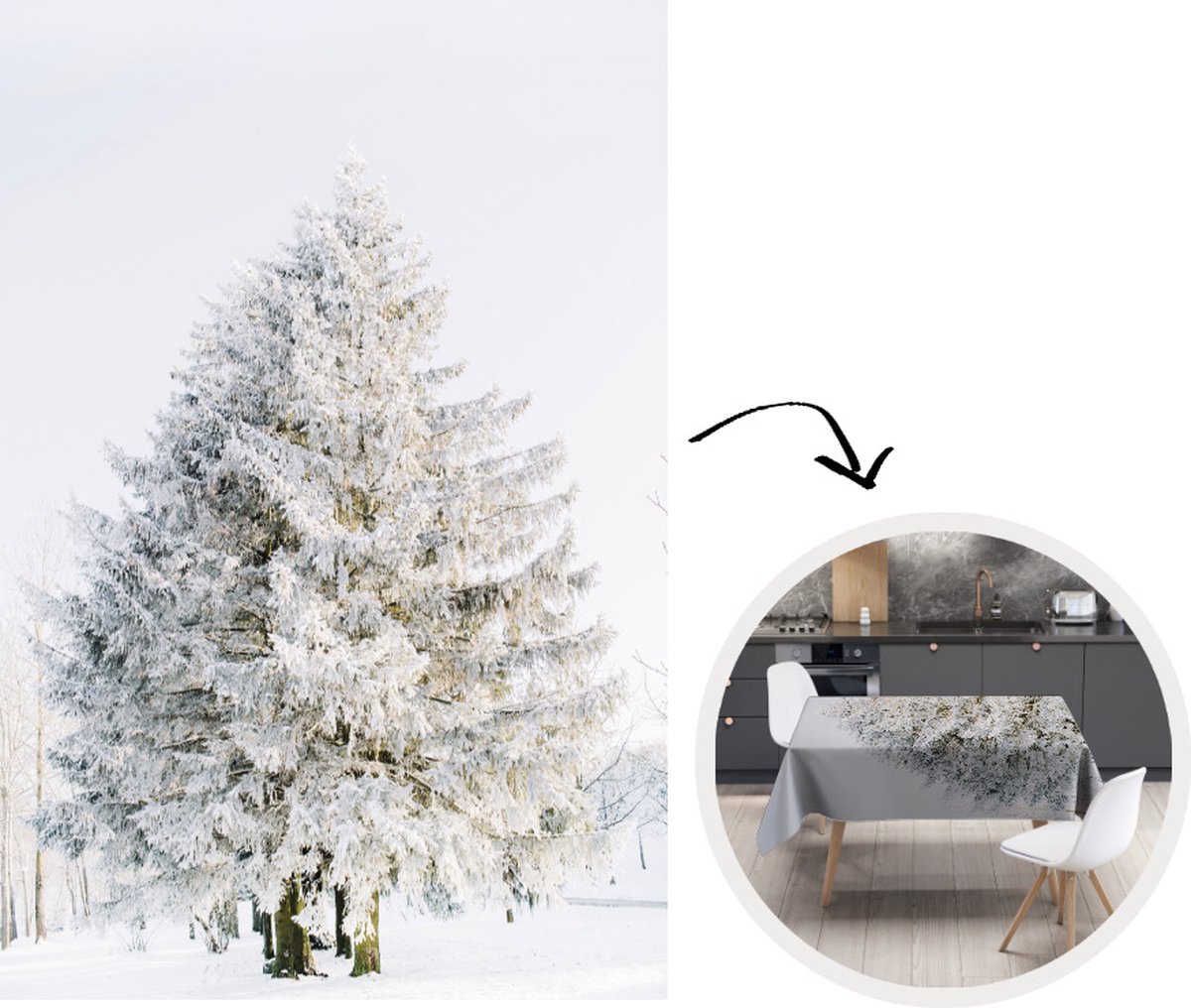 Tafelkleed - Tafellaken - 150x220 cm - Winter - Boom - Sneeuw - Den - Wit - Binnen en Buiten
