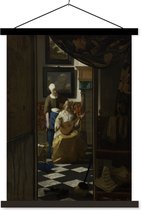 Posterhanger incl. Poster 60x80 cm - Schoolplaat - De liefdesbrief - Johannes Vermeer - Textielposter - Zwarte latten