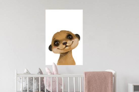 Stickers muraux - Sticker Feuille - Suricate - Portrait - Wit - 40x60 cm - Feuille Adhésive - Stickers muraux Chambre d'Enfant - Papier Peint Auto Adhésif