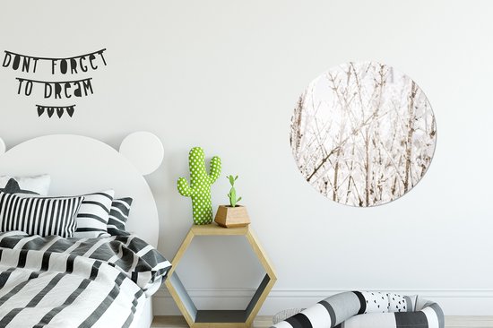 WallCircle - Stickers muraux - Cercle Papier Peint - Hiver - Branches - Glace - 50x50 cm - Cercle Mural - Auto Adhésif - Autocollant Rond Papier Peint