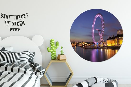 WallCircle - Wandcirkel ⌀ 120 - Londen - London Eye - Roze - Reuzenrad - Ronde schilderijen woonkamer - Wandbord rond - Muurdecoratie cirkel - Kamer decoratie binnen - Wanddecoratie muurcirkel - Woonaccessoires XXL