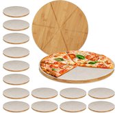 Relaxdays 16x Pizzaplank bamboe - rond - serveerplank- 33 cm - bakpapier - pizzabord - set