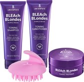 Lee Stafford Bleach Blondes Purple Toning - Geschenkset - Zilvershampoo, Conditioner & Haarmasker - Voor Gekleurd Haar - met Massageborstel - Haarverzorging