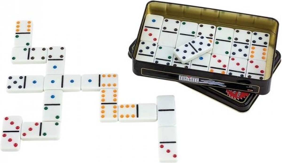 Domino Dubbel 6 – 28 Stenen met Gekleurde Ogen – Compact Blik – Klassiek Spel voor Thuis – Strategisch Familiespel - Engelhart — afbeelding 6
