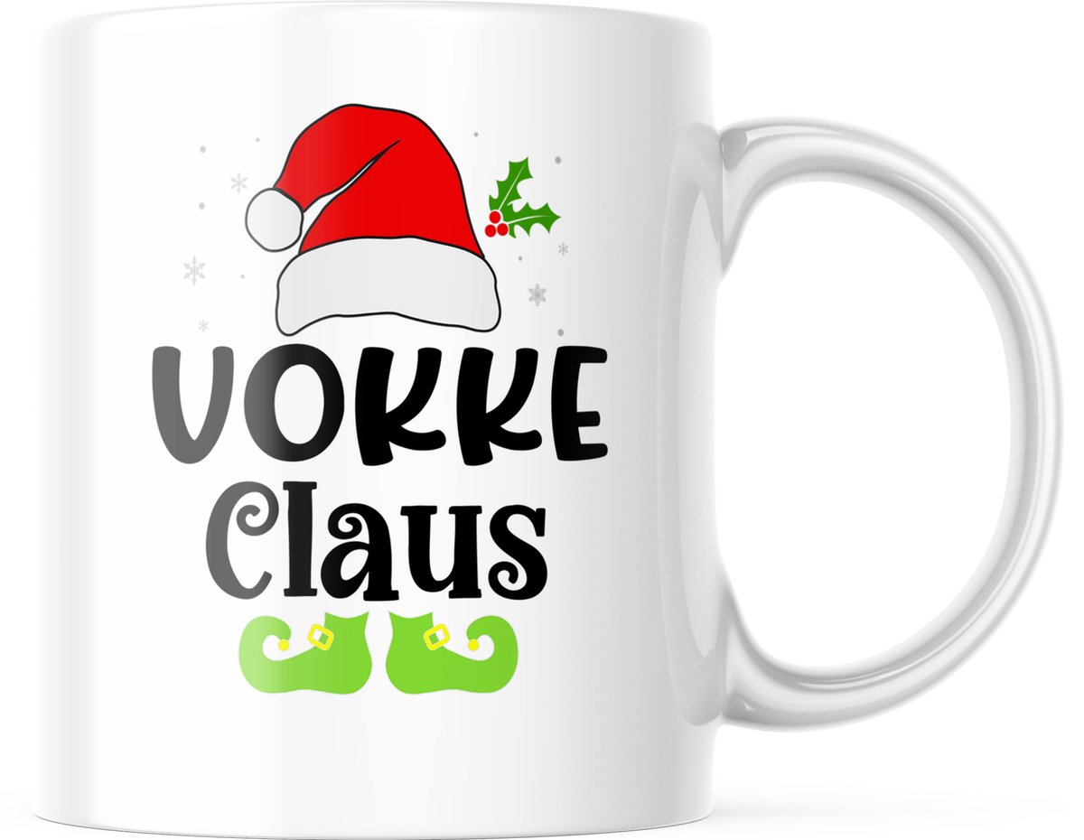 Kerst Mok met tekst: Vokke Claus | Kerst Decoratie | Kerst Versiering | Grappige Cadeaus | Koffiemok | Koffiebeker | Theemok | Theebeker