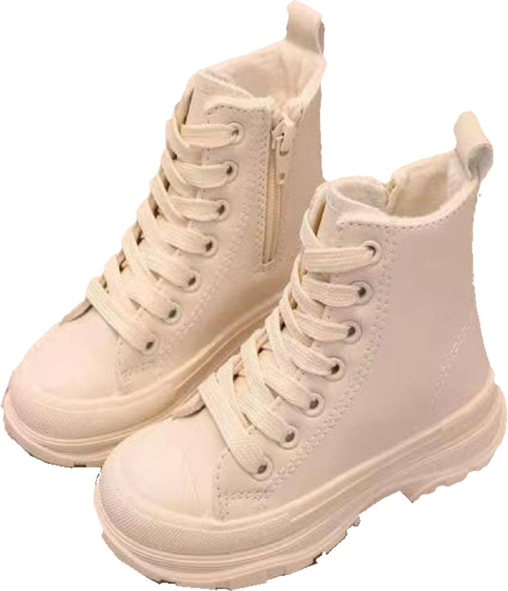 Djsa fashion Kindersneakers-laarzen met imitatieleer voor meisjes gebroken  wit - Schoenen.nl