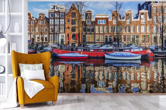 Papier peint Papier peint photo en vinyle - Canal à Amsterdam largeur 360 cm x hauteur 240 cm - Tirage photo sur papier peint (disponible en 7 tailles)