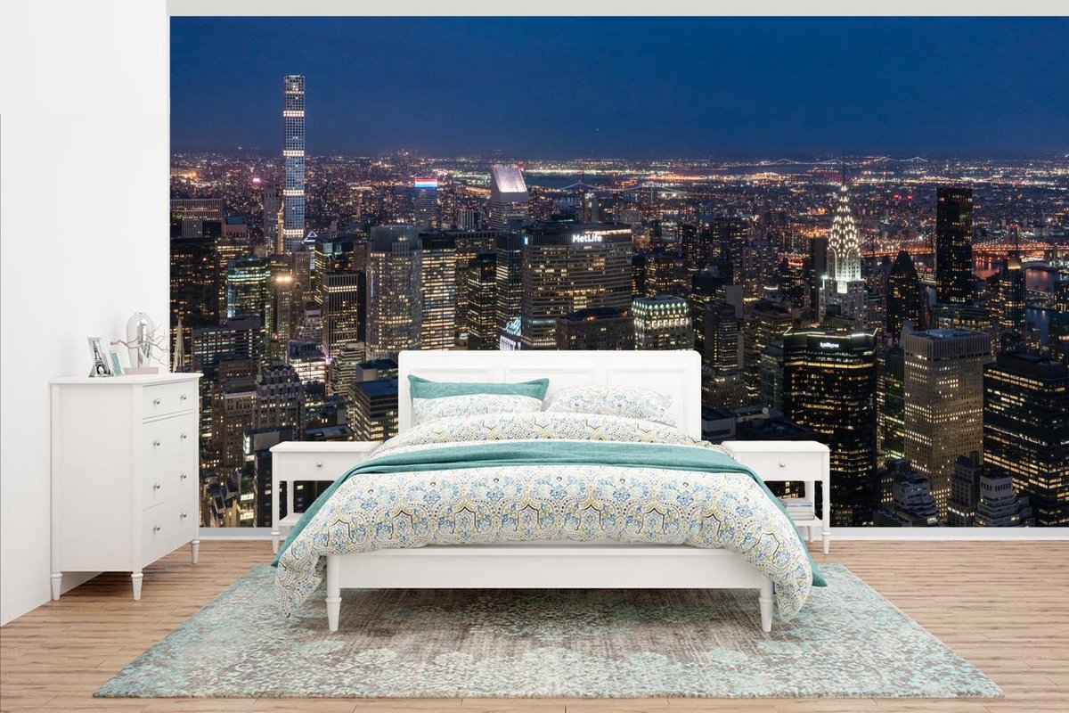 Behang - Fotobehang New York - Nacht - Sterrenhemel - Breedte 465 cm x hoogte 260 cm