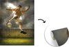 Behang - Fotobehang een voetballer die tegen de bal schopt - Breedte 225 cm x hoogte 280 cm