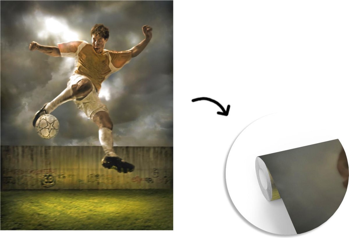 Papier peint photo vinyle - Une illustration d'un joueur de football qui  frappe le... | bol.com