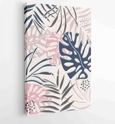 Canvas schilderij - Earth tone background foliage line art drawing with abstract shape and watercolor 3 -    – 1919347670 - 80*60 Vertical