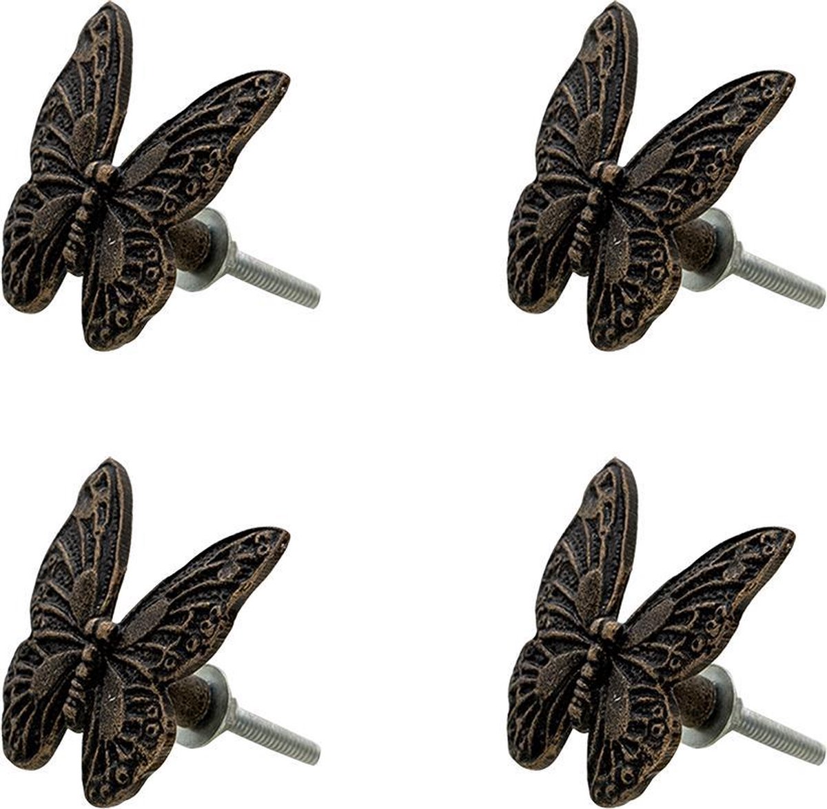 Clayre & Eef Deurknop Set van 4 Vlinder 5 cm Zwart Ijzer Meubelknop Kastknop