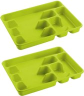 2x stuks bestekbakken/bestekhouders 6-vaks lime groen - 40 x 30 x 5 cm - Keuken opberg accessoires