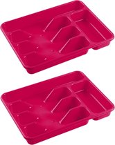 2x stuks bestekbakken/bestekhouders 5-vaks fuchsia roze - 34 x 26 x 5 cm - Keuken opberg accessoires