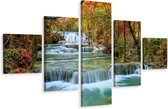 Schilderij - Prachtige waterval in het herfst bos, aanrader van het Karo-art team, 5 luik, premium print