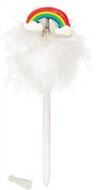 balpen regenboog pompom 15 cm wit