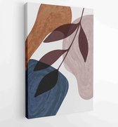 Canvas schilderij - Earth tone background foliage line art drawing with abstract shape and watercolor 4 -    – 1914436909 - 50*40 Vertical