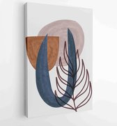 Canvas schilderij - Earth tone background foliage line art drawing with abstract shape and watercolor 1 -    – 1914436909 - 80*60 Vertical