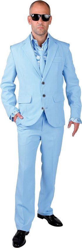 Magic By Freddy's - Glitter & Glamour Kostuum - Ice Cool Men In Blue - Man - Blauw - Extra Small - Carnavalskleding - Verkleedkleding