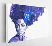 Canvas schilderij - Watercolor beauty african woman. Painting fashion illustration. Hand drawn portrait of pretty girl on white background  -     1087668704 - 115*75 Horizontal