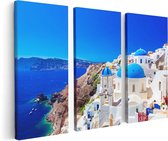 Artaza Canvas Schilderij Drieluik Blauwe Huizen met Koepels in Griekenland - 120x80 - Foto Op Canvas - Canvas Print