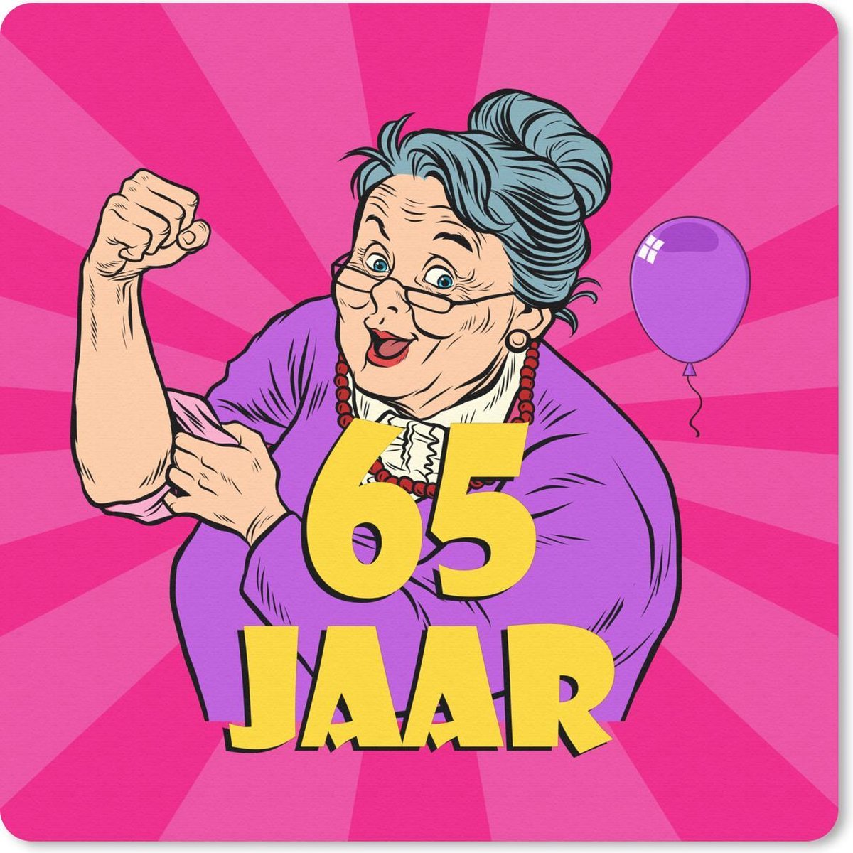 Muismat 30x30 cm - Mousepad Vrouw - Jubileum cadeau - 65 Jaar - Muismatten