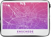 Laptophoes 13 inch - Stadskaart - Enschede - Paars - Roze - Laptop sleeve - Binnenmaat 32x22,5 cm - Zwarte achterkant