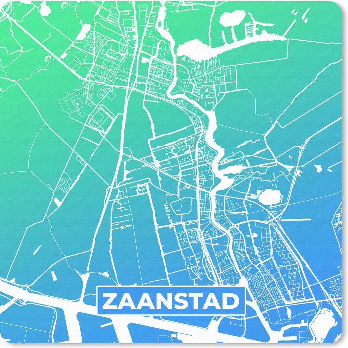 Muismat 30x30 cm - Mousepad Stadskaart - Zaanstad - Blauw - Groen - Muismatten