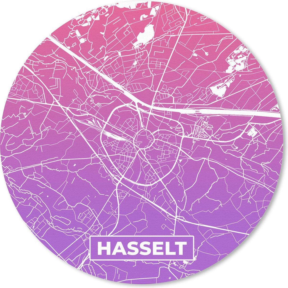 Muismat rond 40x40 cm - Mousepad Stadskaart - België - Hasselt - Paars - Ronde muismatten