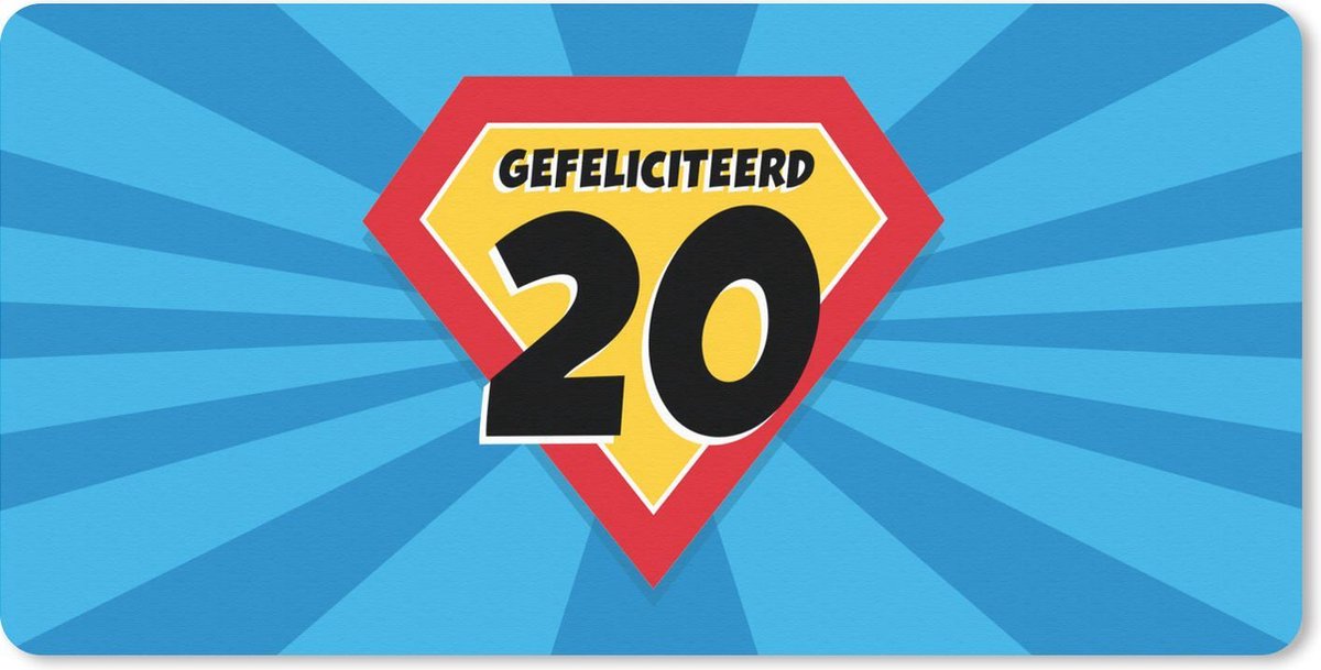 Bureauonderlegger - Verjaardag - 20 jaar - Superheldencape - 60x30 - Muismat