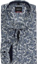 VENTI body fit overhemd - blauw paisley dessin (contrast) - Strijkvriendelijk - Boordmaat: 44