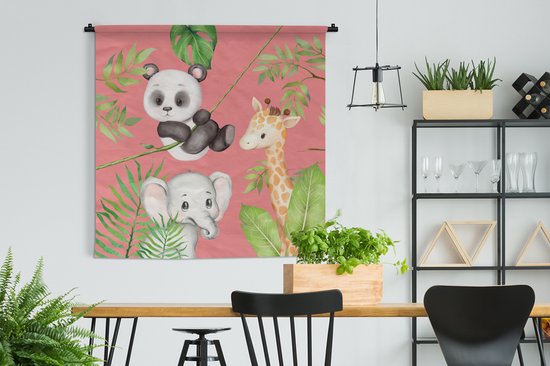 Tapisserie - Tapisserie - Animaux de la Jungle - Enfant - Rose - 150x150 cm - Tapisserie