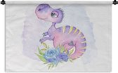 Wandkleed - Wanddoek - Dinosaurus - Kinderkamer - Paars - Meisjes - Kinderen - Kids - 60x40 cm - Wandtapijt