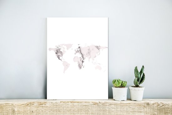 Décoration murale Métal - Tableau Aluminium Industriel - Wereldkaart - Marbre - Grijs - 30x40 cm - Dibond - Photo sur aluminium - Décoration murale industrielle - Pour le salon/chambre