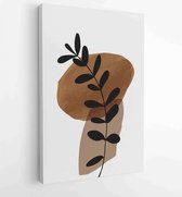 Botanische muur kunst vector set. Earth tone boho gebladerte lijntekeningen tekenen met abstracte vorm. 4 - Moderne schilderijen – Verticaal – 1881805135 - 80*60 Vertical