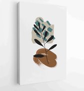 Botanische muur kunst vector set. Earth tone boho gebladerte lijntekeningen tekenen met abstracte vorm. 2 - Moderne schilderijen – Verticaal – 1880835778 - 115*75 Vertical