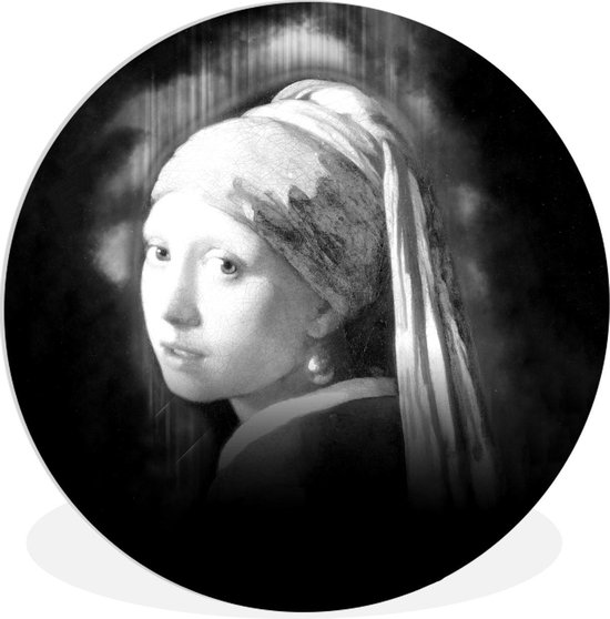 WallCircle - Wandcirkel ⌀ 90 - Het meisje met de parel - Johannes Vermeer - Zwart - Wit - Ronde schilderijen woonkamer - Wandbord rond - Muurdecoratie cirkel - Kamer decoratie binnen - Wanddecoratie muurcirkel - Woonaccessoires