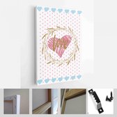 Happy Valentine's Day set kaarten. Handgetekende romantische belettering - Modern Art Canvas - Verticaal - 1627077010