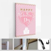 Onlinecanvas - Schilderij - Happy Valentines Day Kaarten. Handgetekende Romantische Belettering Art Verticaal - Multicolor - 50 X 40 Cm