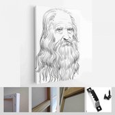 Leonardo da Vinci (1452-1519) portret in lijnkunstillustratie. Hij was een schilder, beeldhouwer, architect, uitvinder - Modern Art Canvas - Verticaal - 1317674705