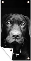 Tuinposter Dierenprofiel hond in zwart-wit - 30x60 cm - Tuindoek - Buitenposter