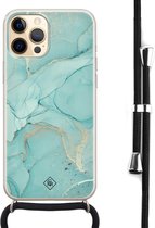 iPhone 12 Pro hoesje met koord - Marmer mint groen | Apple iPhone 12 Pro crossbody case | Zwart, Transparant | Marmer