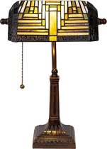 Bureaulamp Bankierslamp Tiffany 26*26*42 cm E27 Creme Glas in lood Tafellamp