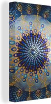 Canvas Schilderij Cirkel - Mandala - Blauw - Geel - 20x40 cm - Wanddecoratie