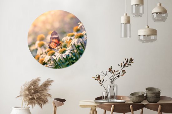 Cercle mural - Cercle mural Indoor - ⌀ 90 cm - Plastique - Papillon sur fleur de camomille