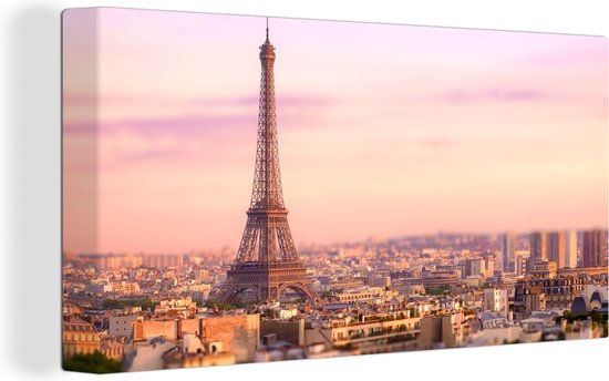 Canvas Schilderij Parijs - Eiffeltoren - Lucht - 80x40 cm - Wanddecoratie