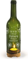 Wijnfles met waxinelichtje - "Sisters" - In cadeauverpakking