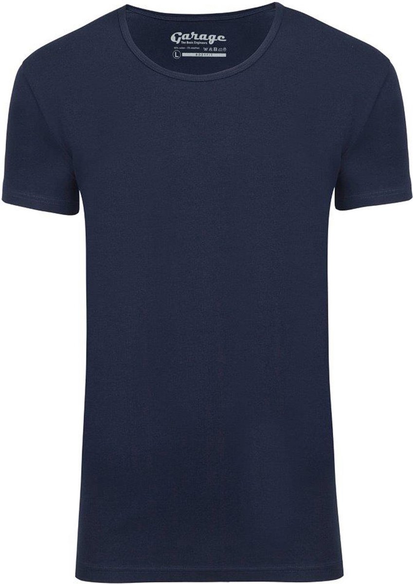 Garage 205 - Bodyfit T-shirt diepe ronde hals korte mouw navy XL 95% katoen 5% elastan