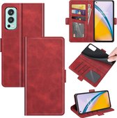 OnePlus Nord 2 Hoesje - MobyDefend Luxe Wallet Book Case (Sluiting Zijkant) - Rood - GSM Hoesje - Telefoonhoesje Geschikt Voor: OnePlus Nord 2