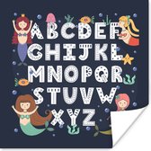 Poster Illustratie alfabet met zeemeerminnen op een donkere achtergrond - 75x75 cm